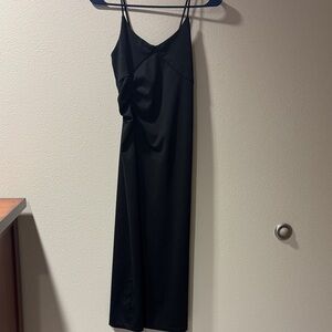 Black Slip Midi Dress with Twist Front